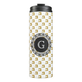 Garrafa Térmica Padrão Dourado da máquina de costura com monograma