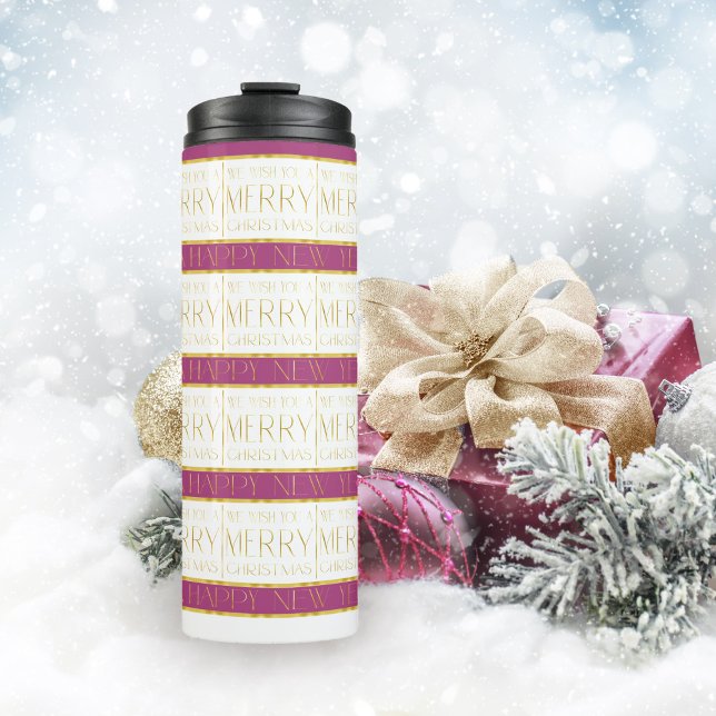 Garrafa Térmica Padrão Dourado de Natal magenta nº 35 ID1009 (Criador carregado)