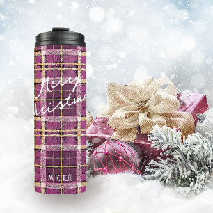Garrafa Térmica Padrão Dourado de Natal magenta nº 7 ID1009