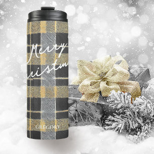 Garrafa Térmica Padrão Dourado de Natal preto nº 7 ID1009