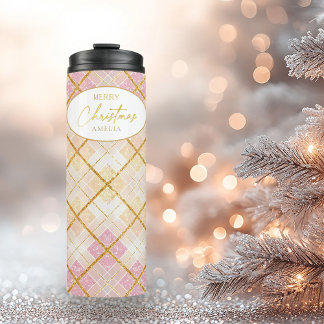 Garrafa Térmica Padrão Dourado de Natal rosa nº 28 ID1009