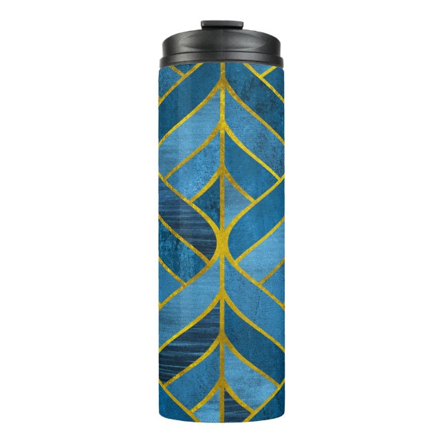 Garrafa Térmica Padrão Dourado do Grunge Azul (Frente)