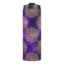 Garrafa Térmica Padrão Dourado e roxo de Galáxia Dharma Mandala