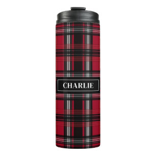 Garrafa Térmica Padrão E Nome Personalizado De Tartan Xadrez Verme