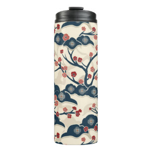 Garrafa Térmica Padrão Elegante De Flor De Cereja Sem Costura (2)
