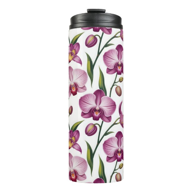 Garrafa Térmica Padrão Elegante e Contínuo de Orquídea Roxa e Rosa (Frente)