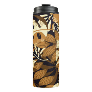 Garrafa Térmica Padrão Escuro das Folhas Tropicais Brilhantes