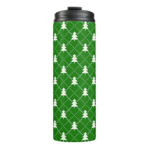 Garrafa Térmica Padrão Festivo de Árvore de Natal Verde