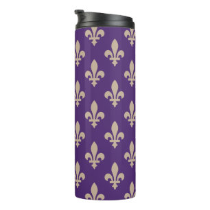 Garrafa Térmica Padrão Flor de Lis, Creme Real Francês no Roxo