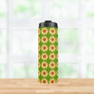 Garrafa Térmica Padrão Floral Amarelo Dahlia em Verde