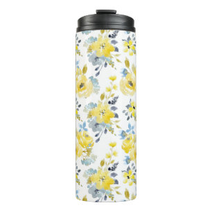 Garrafa Térmica Padrão Floral Amarelo de Aquarela