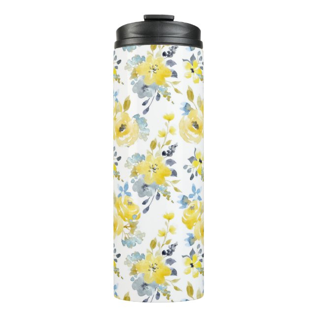 Garrafa Térmica Padrão Floral Amarelo de Aquarela (Frente)