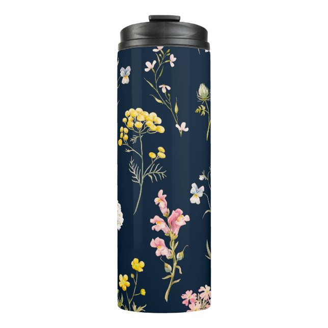 Garrafa Térmica Padrão floral aquoso, flor delicada dr (Frente)