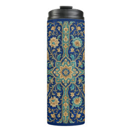 Garrafa Térmica Padrão Floral Arabesco Persa Azul Real