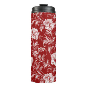 Garrafa Térmica Padrão Floral Barroco Monocromático, Branco em Ver