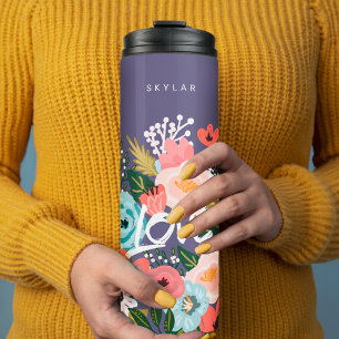 Garrafa Térmica Padrão Floral Belo Violet Botânico Blooming
