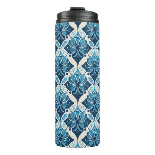 Garrafa Térmica Padrão Floral Boho Elegante em Azul
