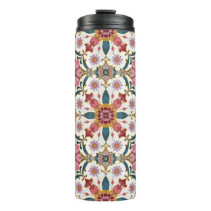 Garrafa Térmica Padrão Floral Boho em Vermelho, Rosa e Azul Turque