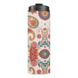 Garrafa Térmica Padrão Floral Boho Paisley Branco Vibrante