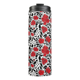 Garrafa Térmica Padrão Floral bonito em Vermelho, Preto e Branco