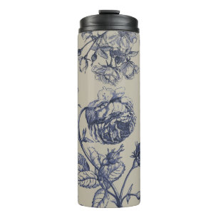 Garrafa Térmica Padrão Floral Botânico Toile Azul Vintage