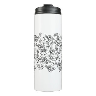 Garrafa Térmica Padrão floral branco e preto
