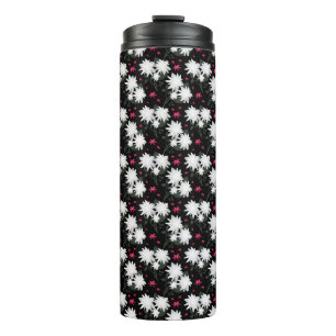 Garrafa Térmica Padrão Floral Branco Elegante em Fundo Preto