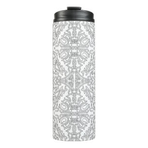 Garrafa Térmica Padrão Floral Cinza Minimalista