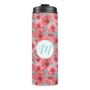 Garrafa Térmica Padrão Floral Coral e Monograma