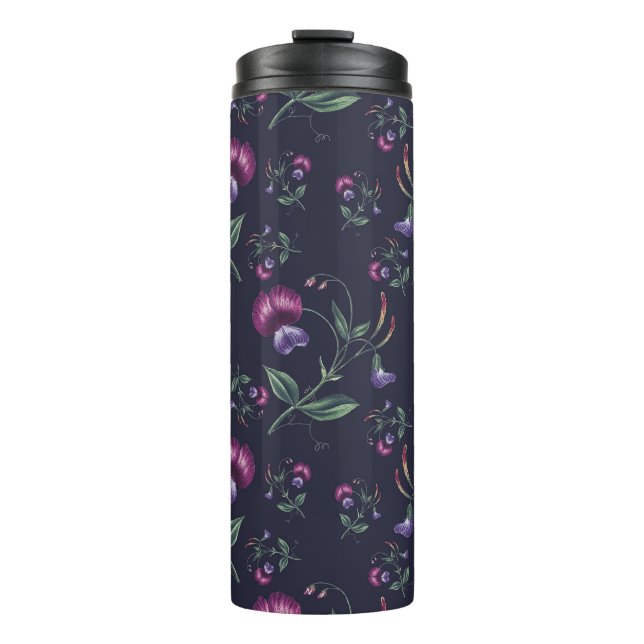 Garrafa Térmica Padrão Floral das Orquídeas Roxas Elegantes | (Frente)