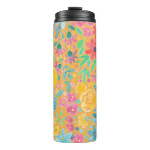Garrafa Térmica Padrão floral de aquarelas em amarelo