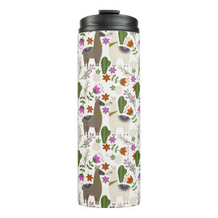 Garrafa Térmica Padrão Floral de Cactus Alpaca Amante de Animais