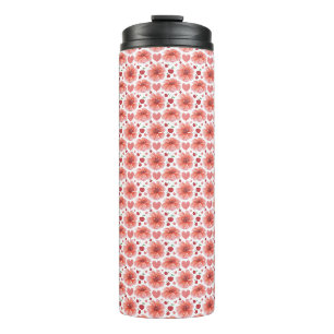 Garrafa Térmica Padrão Floral de Cerejeira com Corações