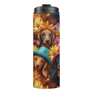 Garrafa Térmica Padrão Floral de Dachshund Sem Costura - Amantes d