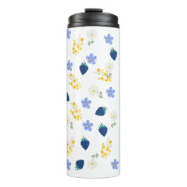 Garrafa Térmica Padrão Floral de Flor Silvestre e Amora