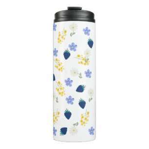 Garrafa Térmica Padrão Floral de Flor Silvestre e Amora