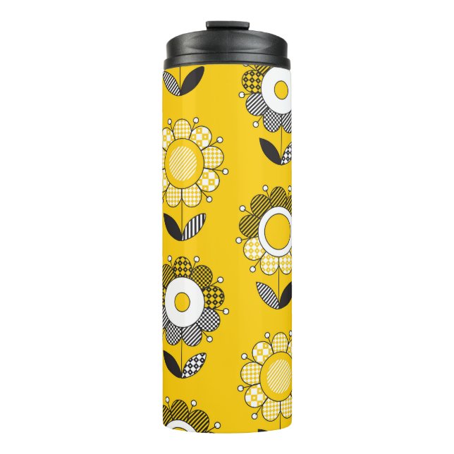 Garrafa Térmica Padrão Floral de Folk Amarelo Simples (Frente)