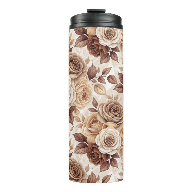 Garrafa Térmica Padrão Floral de Rosa de Café (Frente)