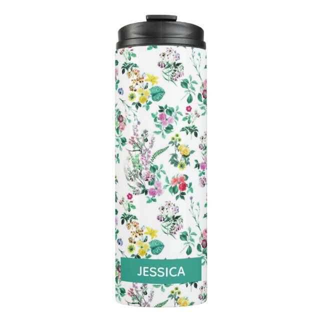 Garrafa Térmica Padrão Floral de Verão Bonito e leve personalizado (Frente)