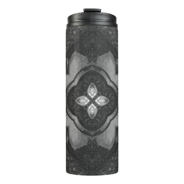 Garrafa Térmica Padrão Floral do Lápis Negro da cinza (Frente)