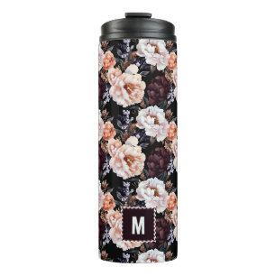 Garrafa Térmica Padrão Floral dos Peonies Burgundy   Monograma