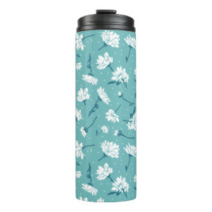 Garrafa Térmica Padrão Floral Elegante - Botânica Branca e Teal