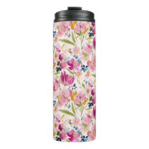 Garrafa Térmica Padrão Floral em Aquarela Rosa em Estilo Shabby Ch