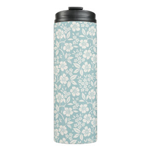 Garrafa Térmica Padrão floral. Flores bonito no fundo azul da cinz