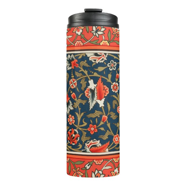 Garrafa Térmica Padrão Floral Indo-Persa Boêmio Vintage Vermelho (Frente)