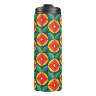 Garrafa Térmica Padrão Floral Laranja Moderno do meio século