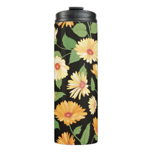 Garrafa Térmica Padrão floral. Marigold da Flor com tela de fundo