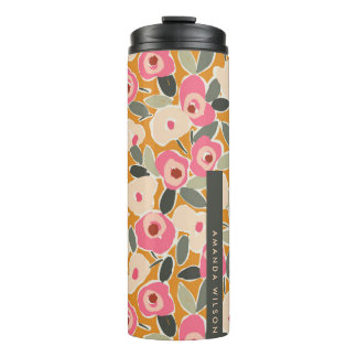 Garrafa Térmica Padrão Floral Ousado Desenhado à Mão com Tinta - P