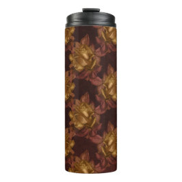 Garrafa Térmica Padrão Floral Outonal Dourado Vintage e Marrom