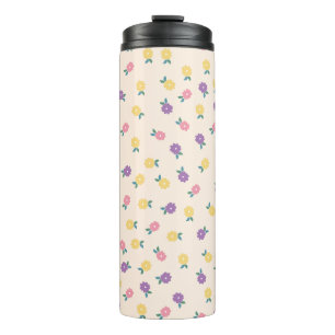 Garrafa Térmica Padrão Floral Pastel – Amarelo, Rosa e Roxo Fofo